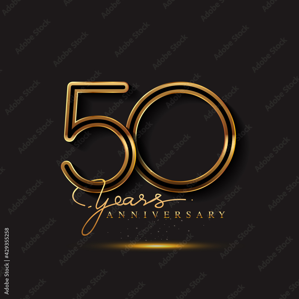 50 Years Anniversary Logo Golden Colored isolated on black background, vector design for greeting card and invitation card