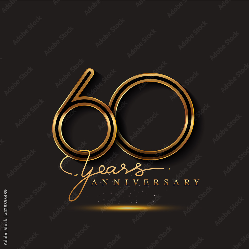 60 Years Anniversary Logo Golden Colored isolated on black background, vector design for greeting card and invitation card