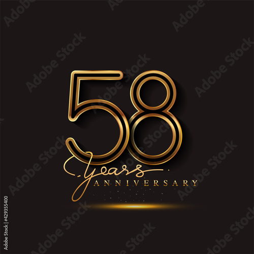 58 Years Anniversary Logo Golden Colored isolated on black background, vector design for greeting card and invitation card