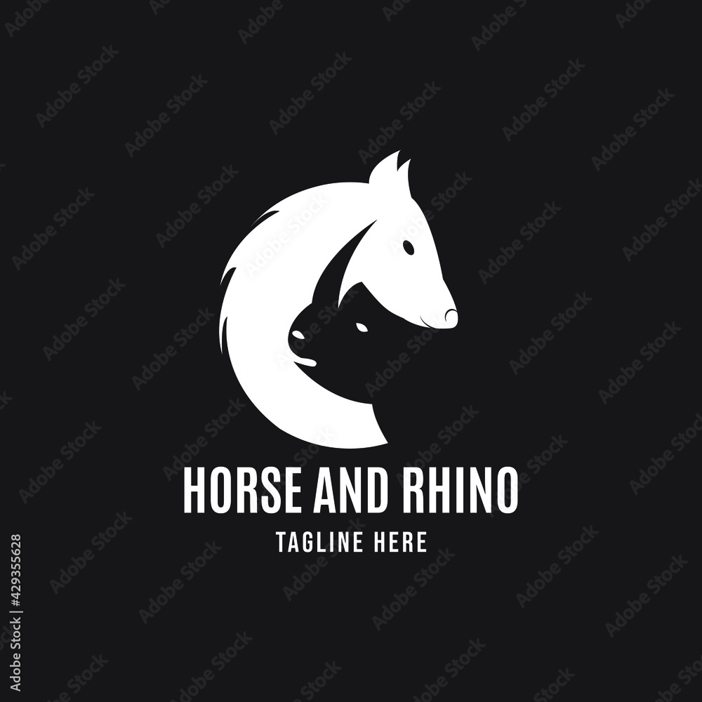 Horse and rhino. silhouette horse and rhino logo design with negative space Horse and rhino. silhouette horse and rhino logo design with negative space