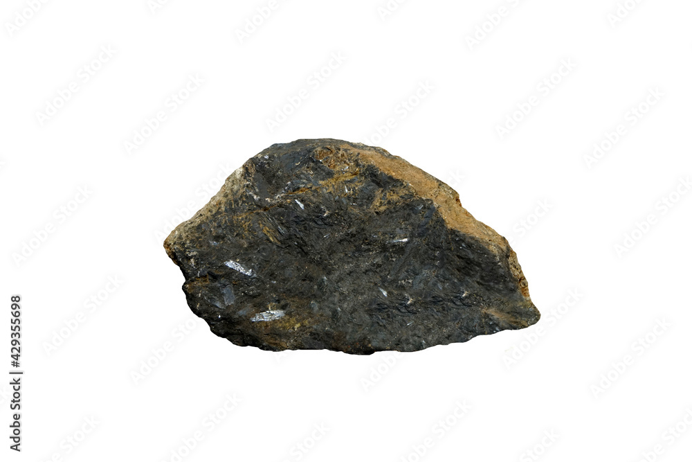 raw stibnite mineral stone isolated on white background. raw stibnite mineral stone isolated on white background.