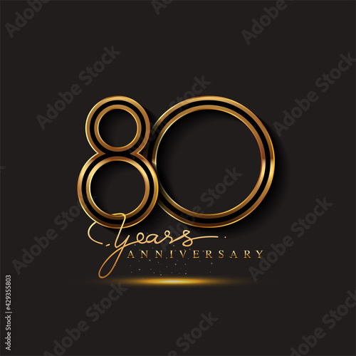 80 Years Anniversary Logo Golden Colored isolated on black background, vector design for greeting card and invitation card