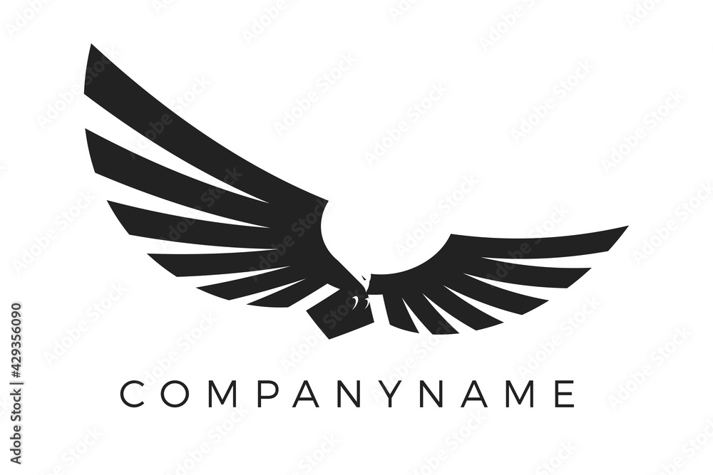 Naklejka premium Simple eagle logo design. Black vector illustration.
