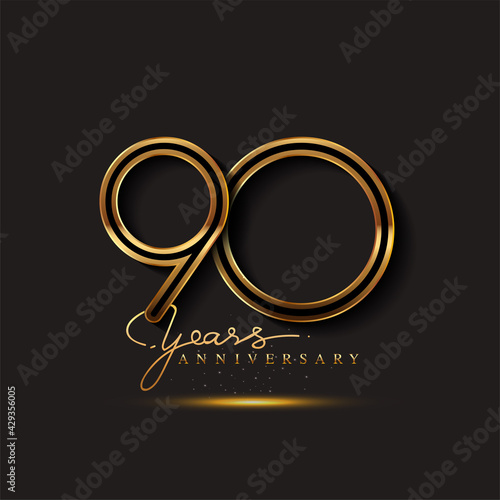 90 Years Anniversary Logo Golden Colored isolated on black background, vector design for greeting card and invitation card