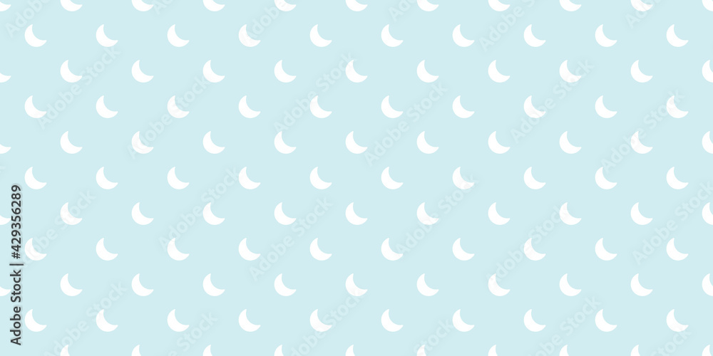 Blue and white moon seamless repeat pattern vector background