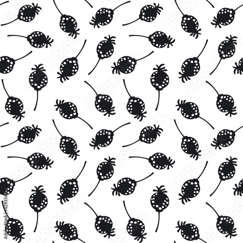 black and white floral seamless pattern, endless repeatable plant texture, vector illustration background