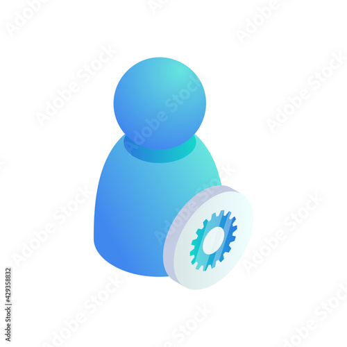 User profile setting isometric icon. 3d Admin support symbol, user account settings sign. Vector person with gearwheel