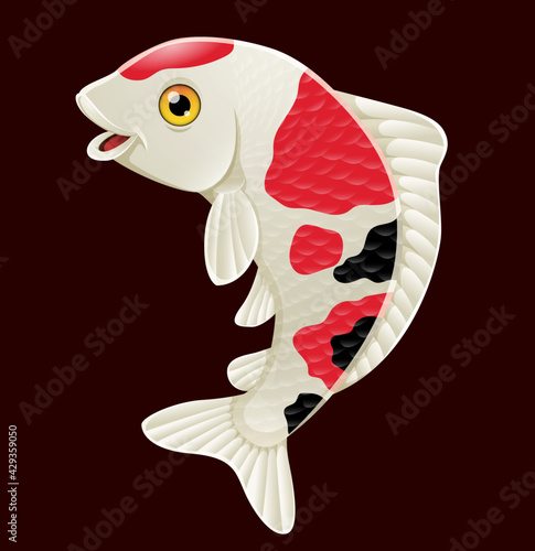 Cartoon cute koi fish on red background