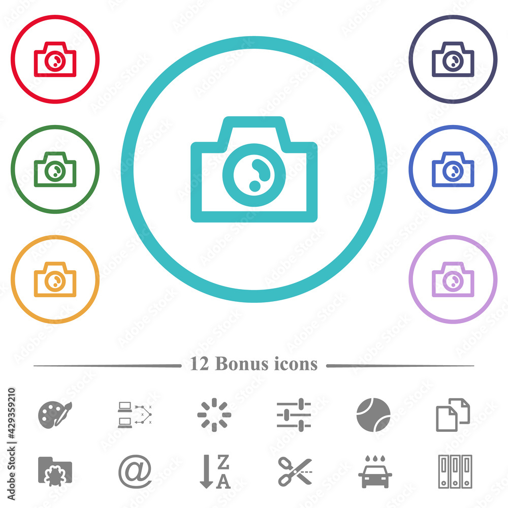 Camera flat color icons in circle shape outlines Camera flat color icons in circle shape outlines
