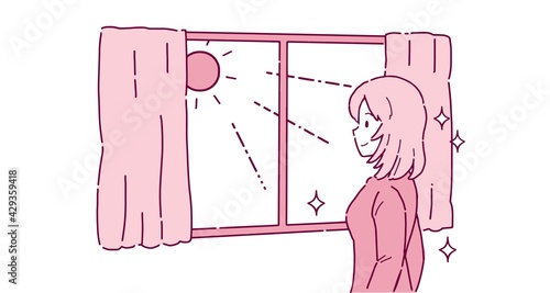 日光を浴びてセロトニンを増やす女性のイラスト
