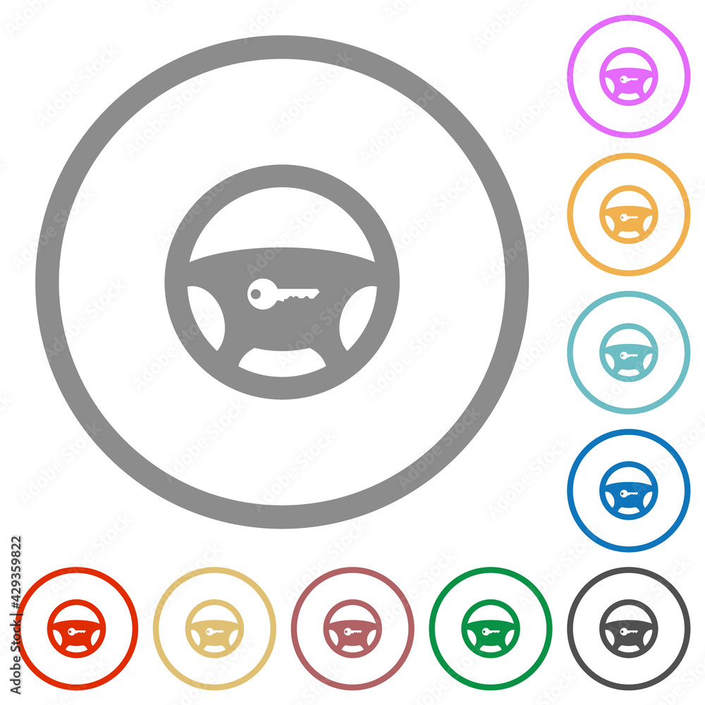 Steering lock flat icons with outlines Steering lock flat icons with outlines