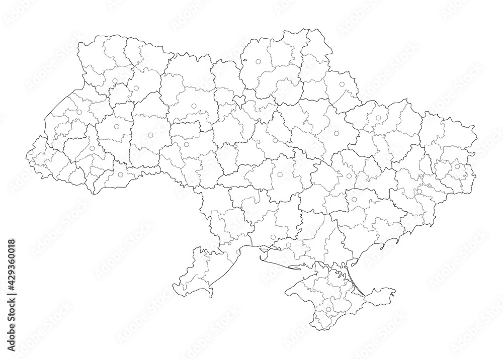 Ukraine countour map. Adninistrative division map with cities. Ukraine regions map vector design illustration. Outline style