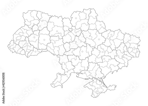 Ukraine countour map. Adninistrative division map with cities. Ukraine regions map vector design illustration. Outline style