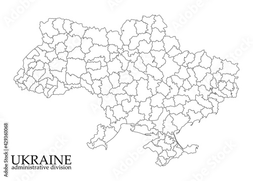 Ukraine countour map. Adninistrative division map with cities. Ukraine regions map vector design illustration. Outline style photo