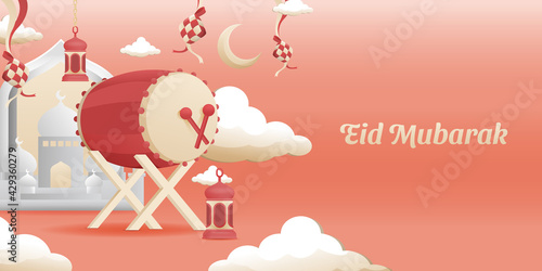 Complete Eid Al Fitr Mubarak Islamic Ornaments Background
