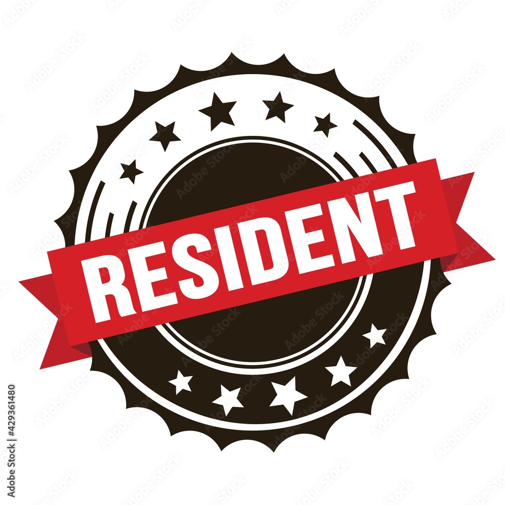 RESIDENT text on red brown ribbon stamp. RESIDENT text on red brown ribbon stamp.