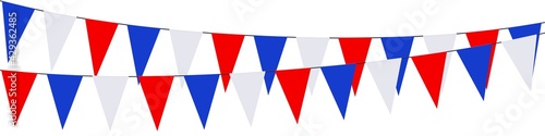 Bannière, guirlande avec fanions aux couleurs  de la France sur fond blanc 