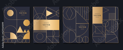 Gold and Luxury Invitation card design vector. Abstract geometry frame and Art deco pattern background. Use for wedding invitation, cover, VIP card, print, poster and wallpaper. Vector illustration.
