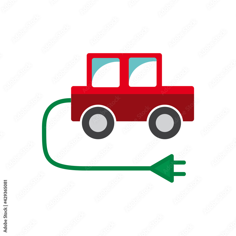 Vector sign hybrid or electric car. Vehicle with cable and electric plug Vector sign hybrid or electric car. Vehicle with cable and electric plug
