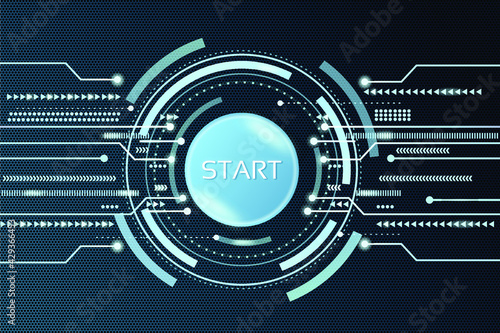 Abstract technology background, design circle, digital hi-tech technology with innovative concept start button. Vector illustration.
