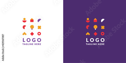 Puzzles constructor kids logo vector. Kindergarten, school, Montessori