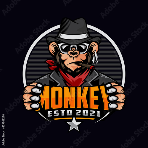 Monkey mascot logo design illustration 