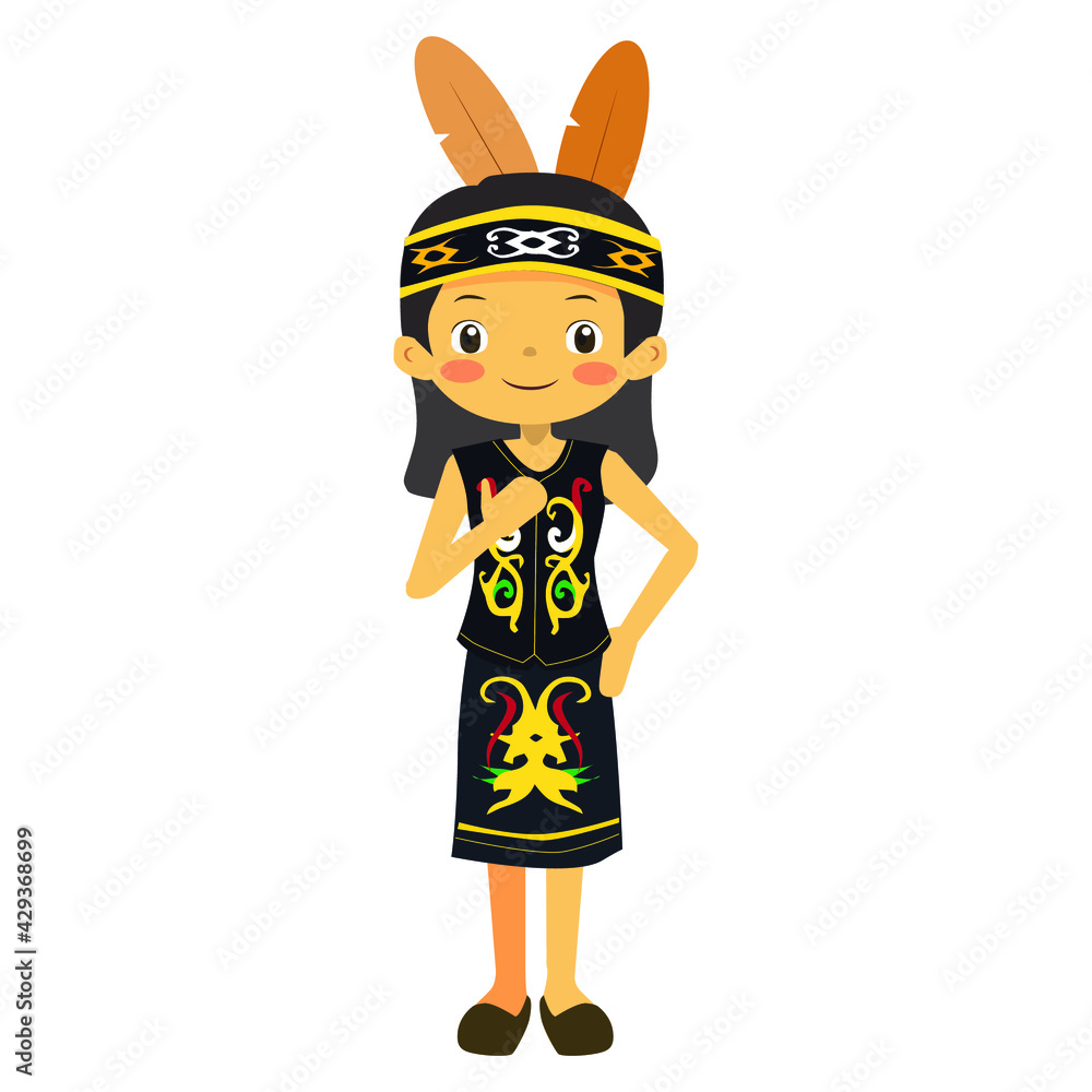 Girl Wearing Dayak Traditional Dress