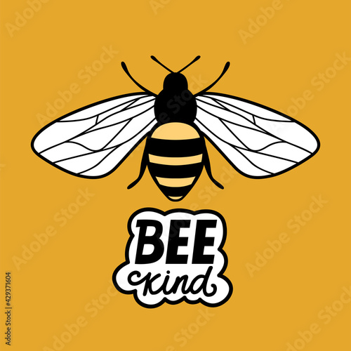 Vector cute bee illustration in flat style. Cartoon flying honey bee character isolated on white background. Funny and positive quote, pun or phrase.