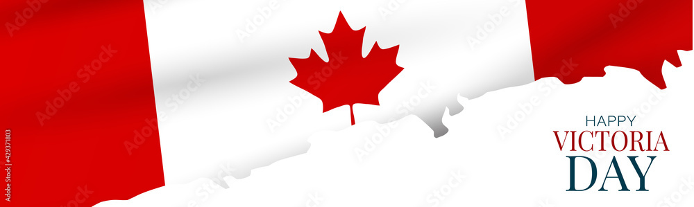 Victoria Day Canada Holiday banner background. Waving national white and red flag with maple leaf. Vector illustration with lettering. Victoria Day Canada Holiday banner background. Waving national white and red flag with maple leaf. Vector illustration with lettering.