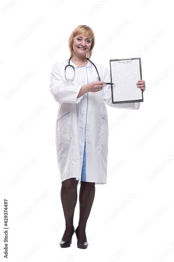 in full growth. friendly female doctor with a clipboard. in full growth. friendly female doctor with a clipboard.