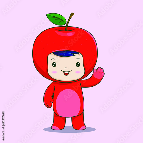 illustration vector of boy smiling in an apple costume vector image best for sticker, mascot,etc.