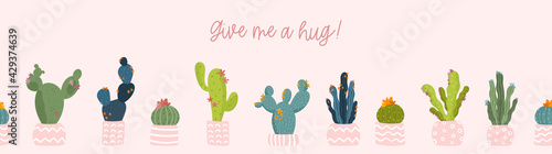 Cute hand drawn cactus seamless pattern, lovely doodle succulents, great for summer textiles, banners, wallpapers, wrapping - vector design