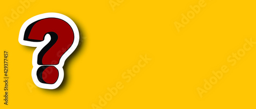 Sticker of Hand drawn question mark  in doodle style on yellow background. Ask question concept. Design for web and apps. Vector.  