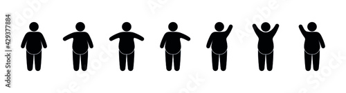 icon fat man engaged in fitness, stick man symbol obesity, pictogram gymnastics for weight loss