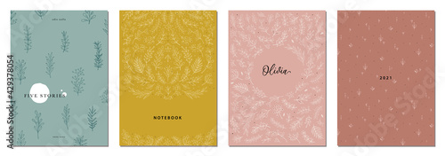Trendy covers set. Cool abstract and floral design. For notebooks, planners, brochures, books, catalogs, cards, invitations etc.