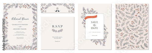 Modern universal artistic templates. Wedding invitations and corporate Holiday cards. Floral frames and backgrounds design. Good for birthday, bridal and baby shower. 