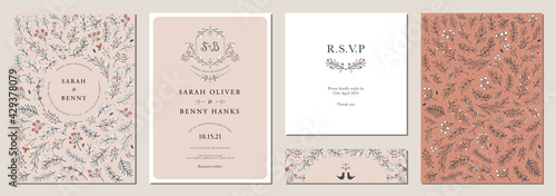 Set of floral universal artistic templates. Good for wedding, birthday, bridal and baby shower, corporate Holiday cards and invitations. 