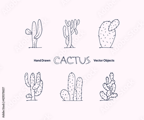 Hand drawn cactus vector objects collection