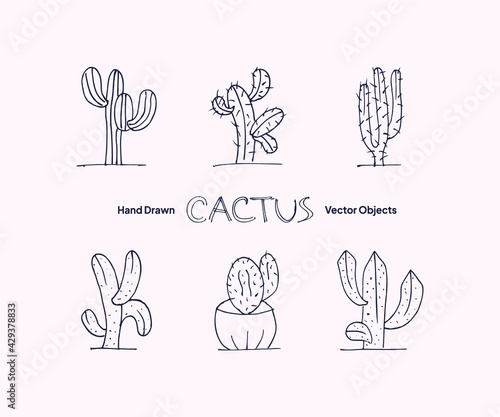Hand drawn cactus vector objects collection