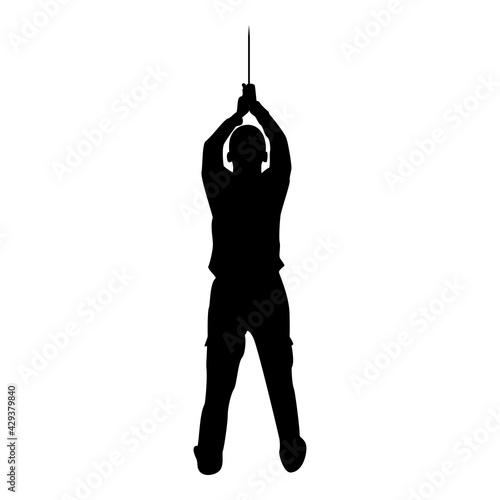 Silhouette man with sword machete from above cold weapons in hand military man soldier serviceman in positions hunter with knife fight poses strong defender warrior concept weaponry stand black color 