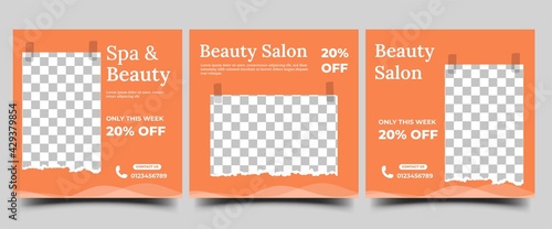 Spa and Beauty social media template. Flat design vector with place for the photo. Usable for social media post, banners, flyers, and websites.