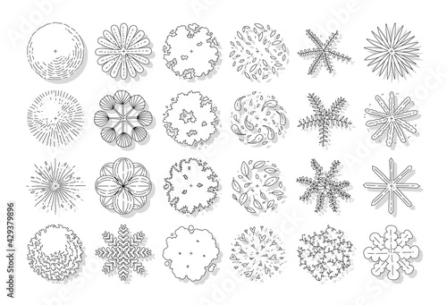 hand drawn vector set of top view tree.
