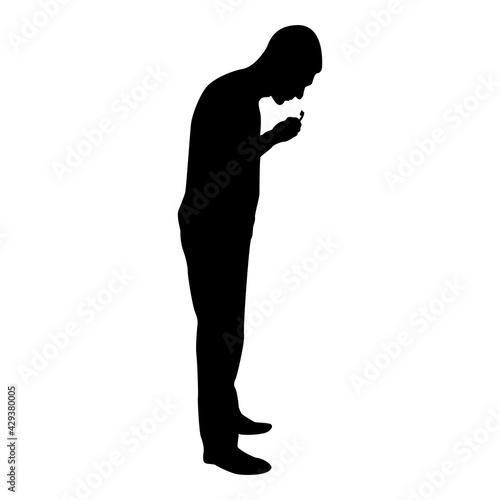 Silhouette man cleans teeth male brushing toothbrush hold in hand arm taking care health oral hygiene healthy lifestyle concept morning routine dentalcare black color vector illustration flat style 
