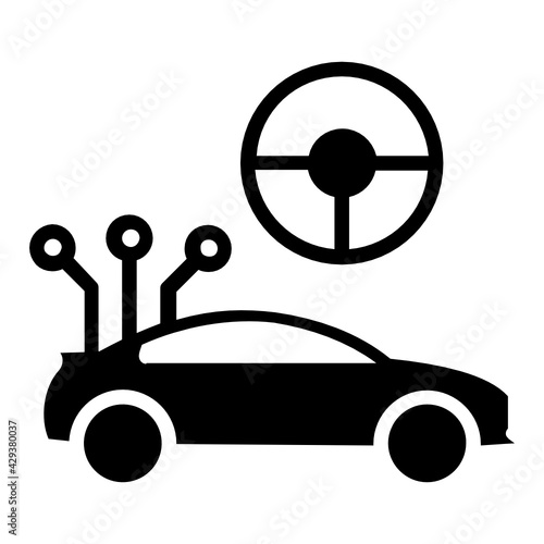 Self driving Wiring and Assembly Concept Vector Icon Design, Autonomous driverless vehicle Symbol, Robo car Sign, Automated driving system stock illustration