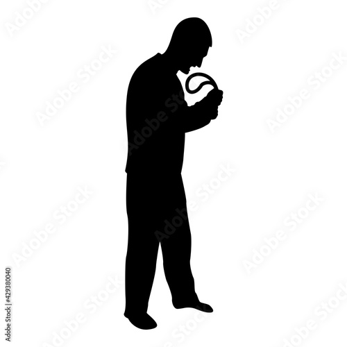 Silhouette angry man with belt in hand for punishment warns violence in family concept abuse idea domestic trouble fury male threatening victim social problem husband father emotionally aggression 
