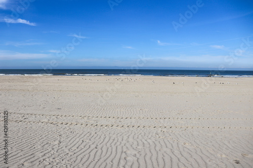 Empty beach. Sand beach without people. Seascape.