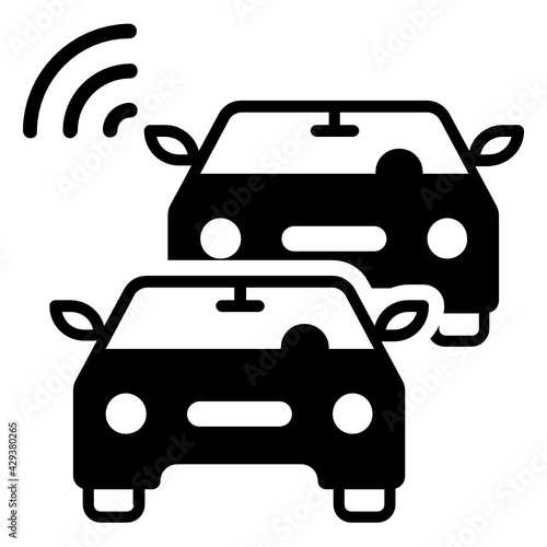 Self driving Connected car Concept, Vehicle to Vehicle connectivity Vector Icon Design, Autonomous driverless vehicle Symbol, Robo car Sign, Automated driving system stock illustration