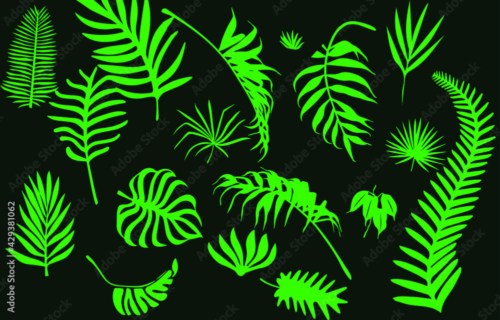 Beautiful tropical leaves on the background of a leopard texture. Isolated from the background. Vector craft