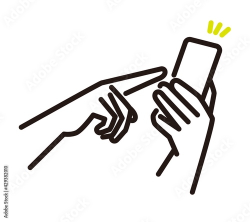シンプル　イラスト　スマホを指差す手