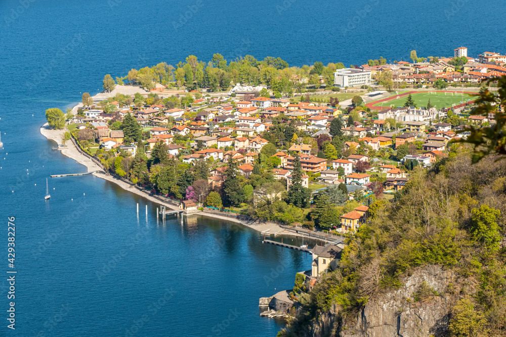 Aerial view of Maccagno and Lake Maggiore